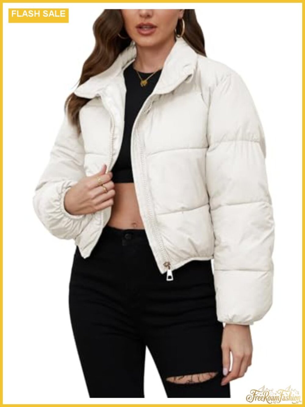 Women's Cropped Puffer Jacket Zip Up Winter Coat